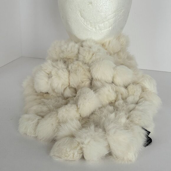 Cejon Rabbit Fur Scarf Winter White Soft Luxurious Accessory Pom Pom 54 x 5 inch - Picture 7 of 8